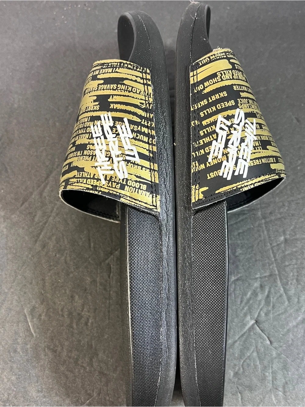 Black & Yellow Graphic Slide Sandals Three Stripe Life Adidas Men’s 8